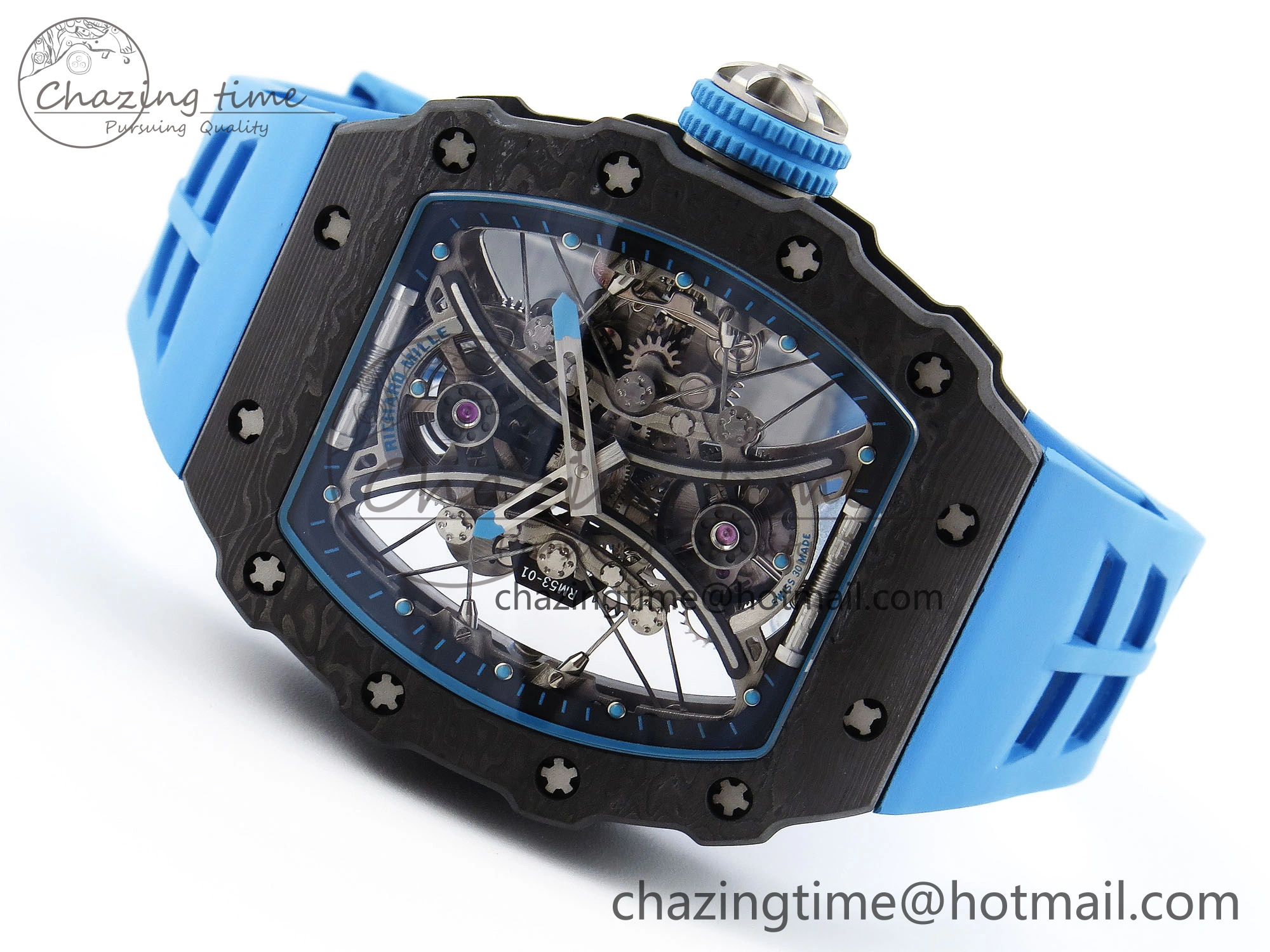 Unisex RM 53-01 Real Tourbillon Pablo Mac Donough 3KF Best Edition on Blue Rubber Strap 9315