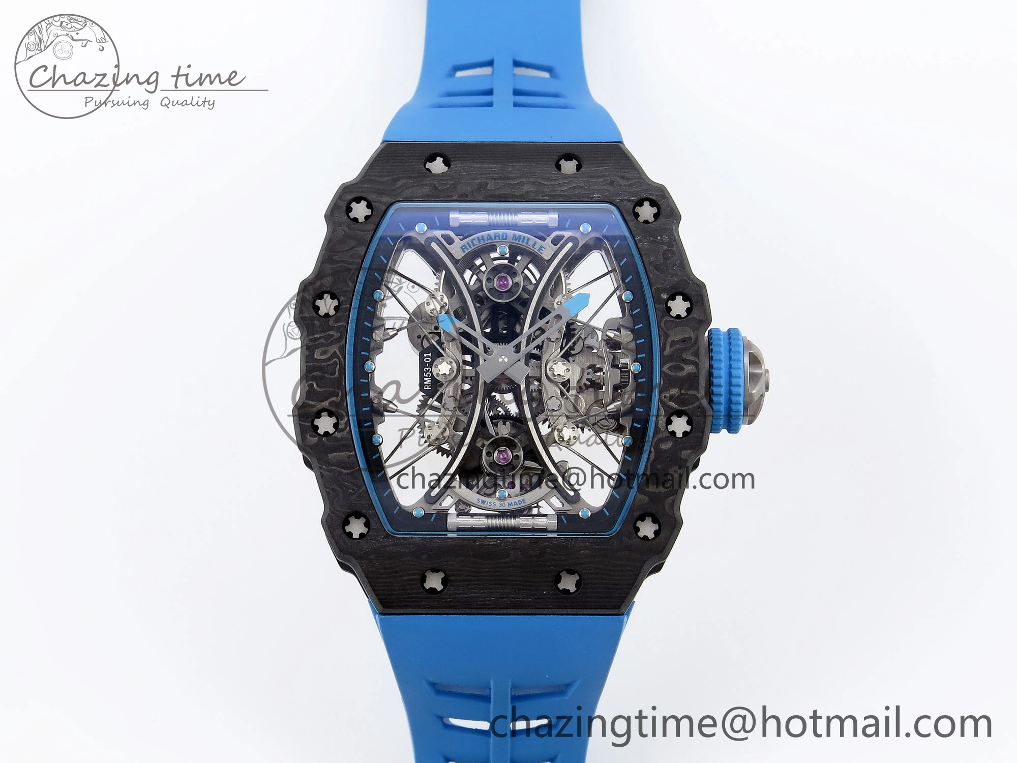 Unisex RM 53-01 Real Tourbillon Pablo Mac Donough 3KF Best Edition on Blue Rubber Strap 9315