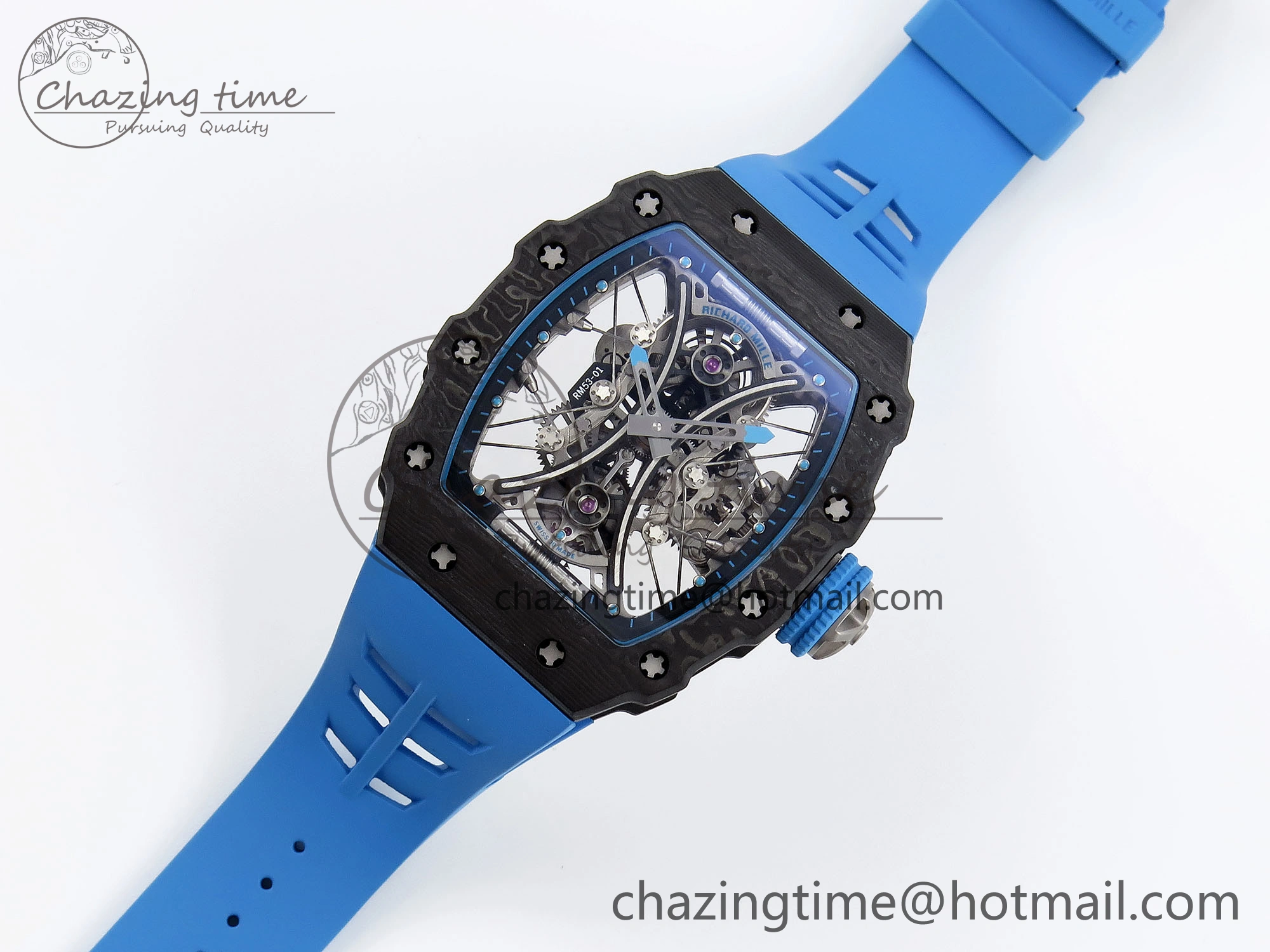 Unisex RM 53-01 Real Tourbillon Pablo Mac Donough 3KF Best Edition on Blue Rubber Strap 9315