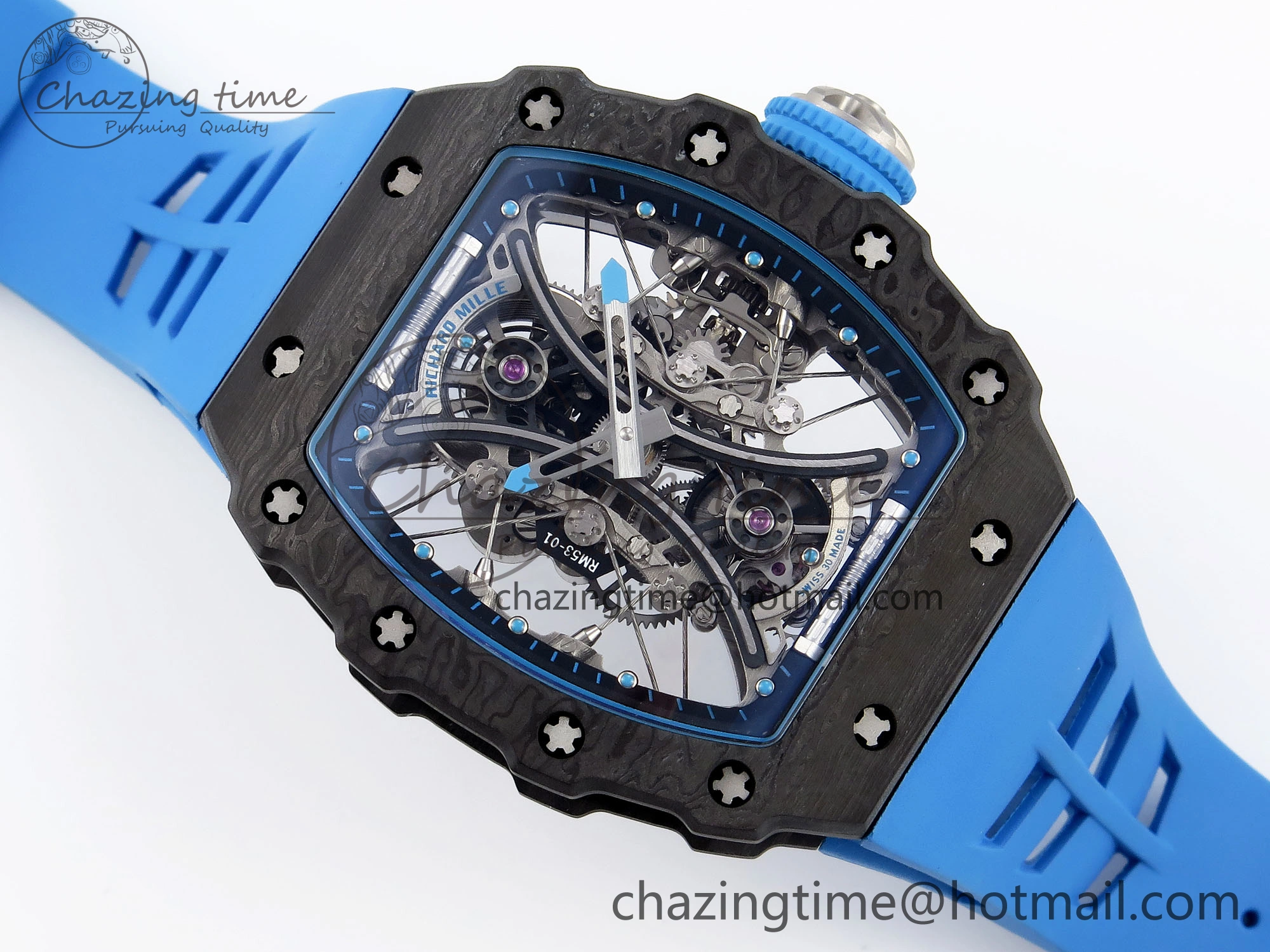 Unisex RM 53-01 Real Tourbillon Pablo Mac Donough 3KF Best Edition on Blue Rubber Strap 9315