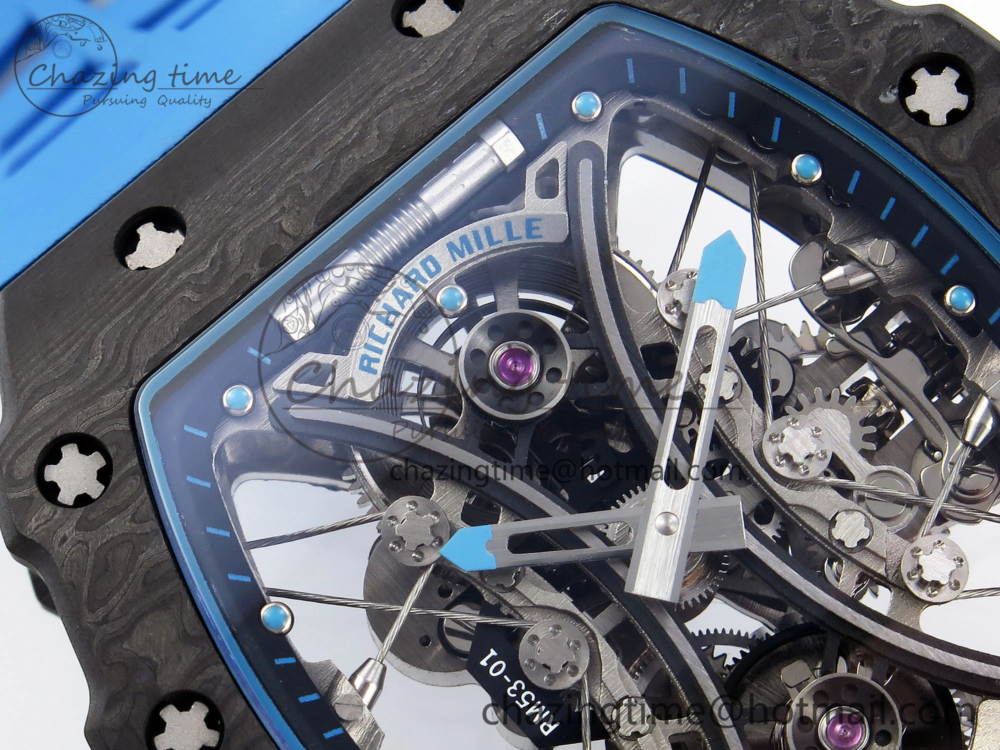 Unisex RM 53-01 Real Tourbillon Pablo Mac Donough 3KF Best Edition on Blue Rubber Strap 9315
