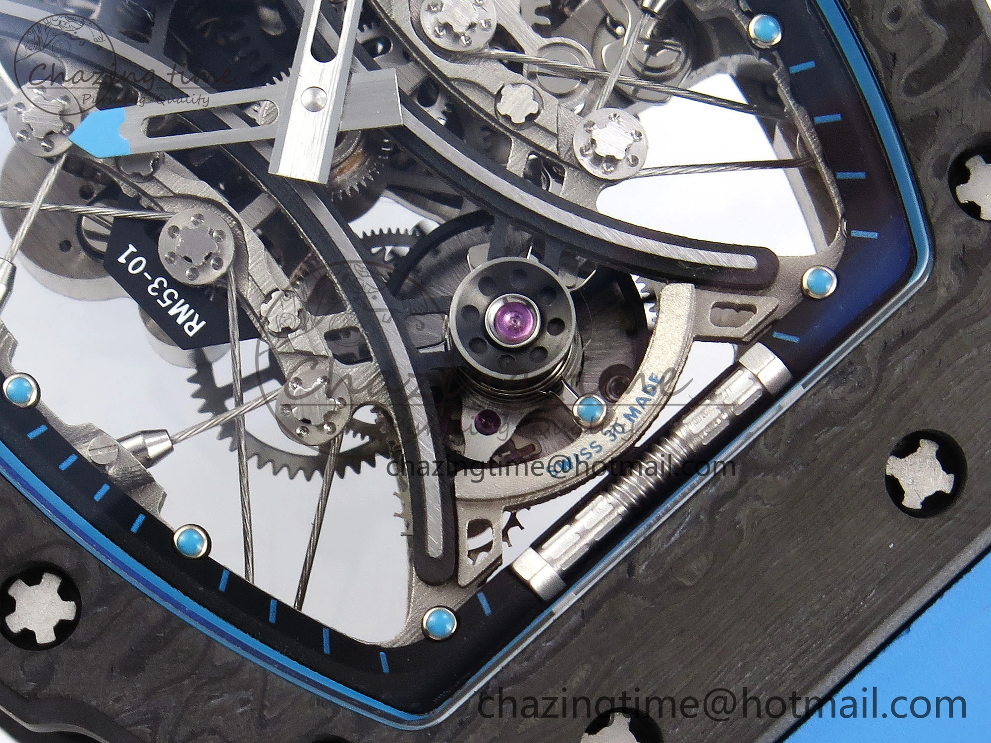 Unisex RM 53-01 Real Tourbillon Pablo Mac Donough 3KF Best Edition on Blue Rubber Strap 9315