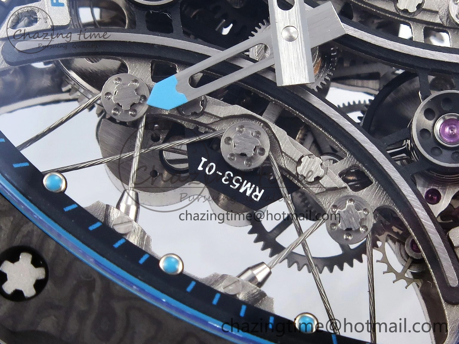 Unisex RM 53-01 Real Tourbillon Pablo Mac Donough 3KF Best Edition on Blue Rubber Strap 9315