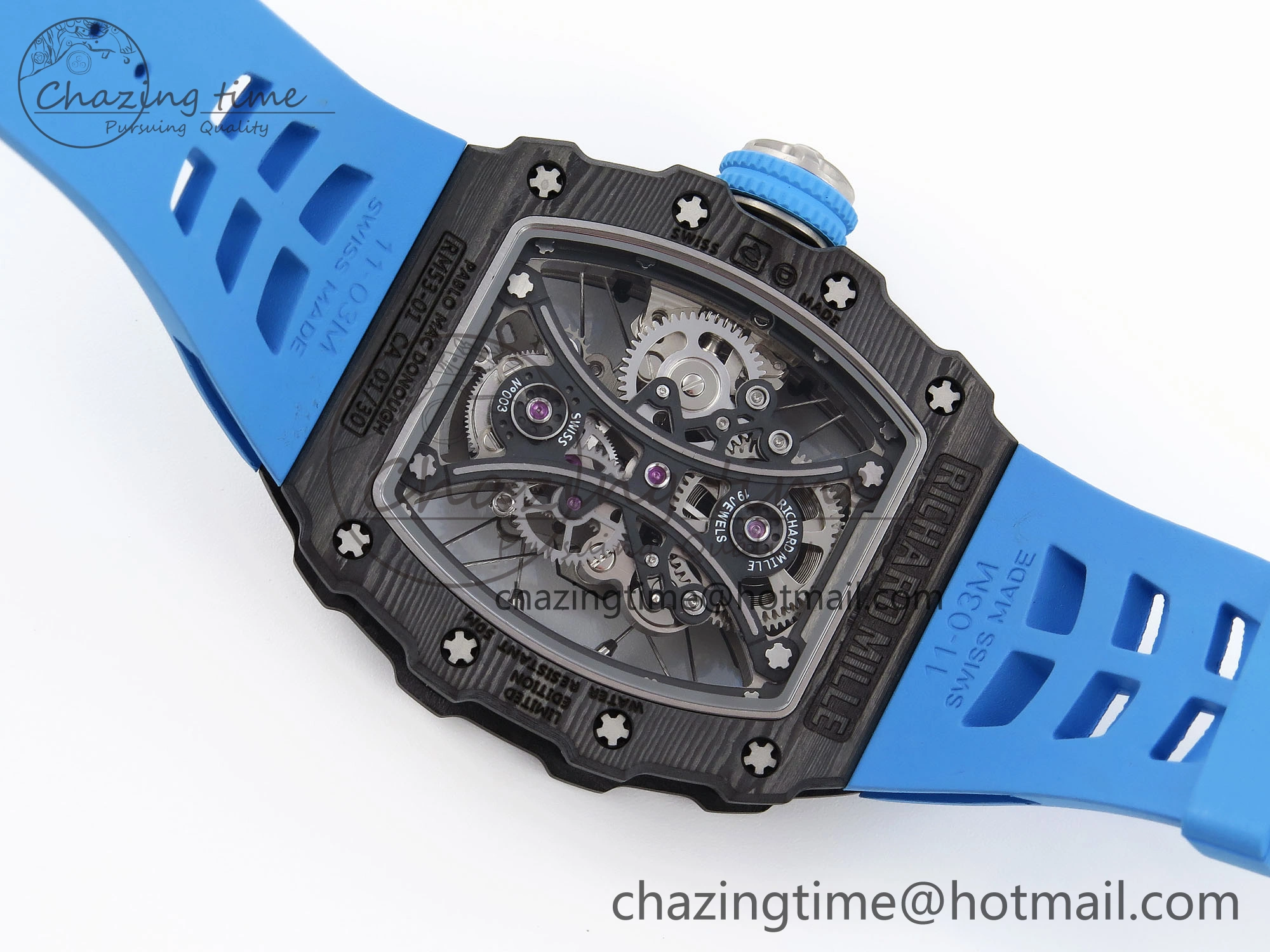 Unisex RM 53-01 Real Tourbillon Pablo Mac Donough 3KF Best Edition on Blue Rubber Strap 9315