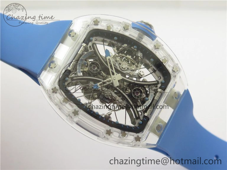 RM 53-01 Transparent Case Real Tourbillon Pablo Mac Donough JBF Best Edition on Blue Rubber Strap V Unisex 9390
