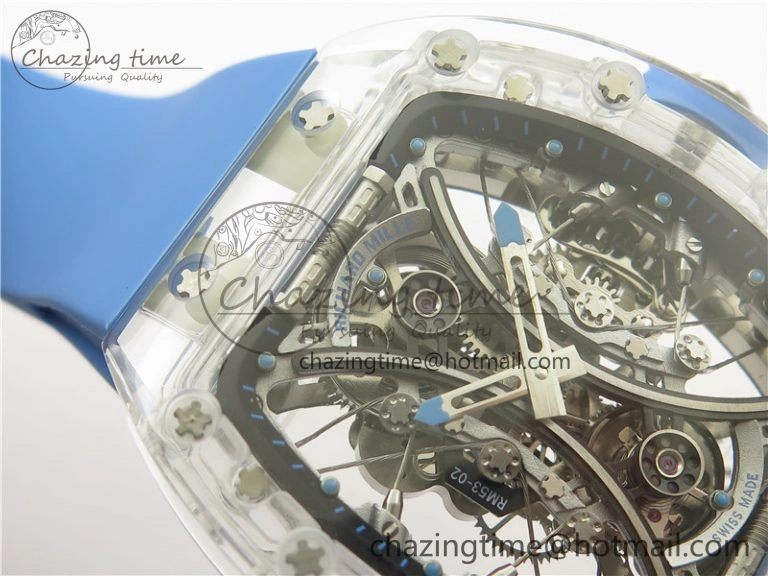 RM 53-01 Transparent Case Real Tourbillon Pablo Mac Donough JBF Best Edition on Blue Rubber Strap V Unisex 9390