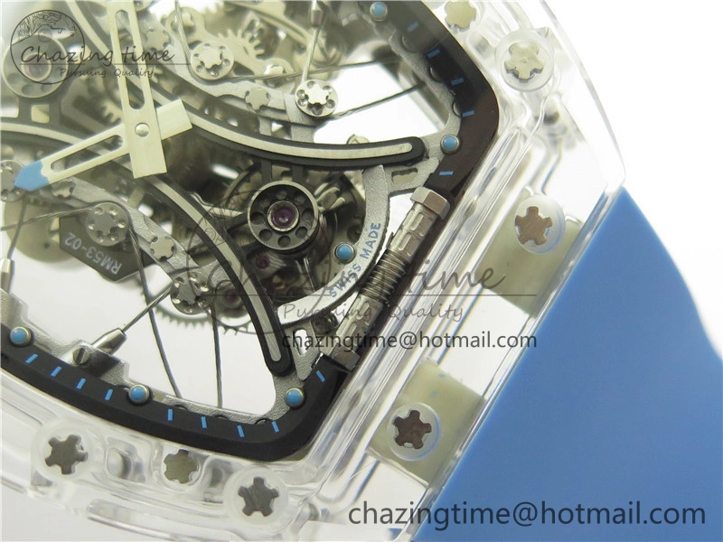RM 53-01 Transparent Case Real Tourbillon Pablo Mac Donough JBF Best Edition on Blue Rubber Strap V Unisex 9390