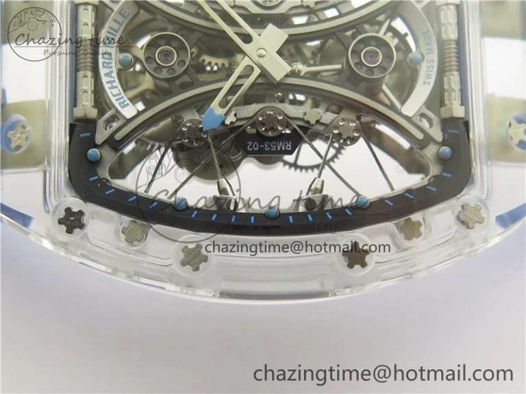 RM 53-01 Transparent Case Real Tourbillon Pablo Mac Donough JBF Best Edition on Blue Rubber Strap V Unisex 9390