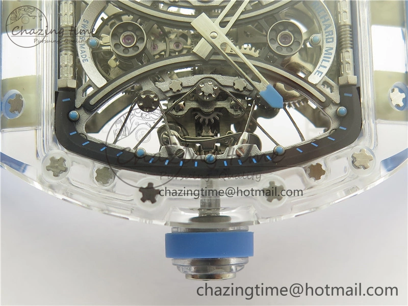RM 53-01 Transparent Case Real Tourbillon Pablo Mac Donough JBF Best Edition on Blue Rubber Strap V Unisex 9390