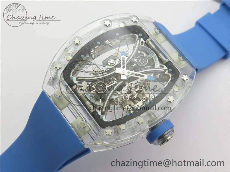 RM 53-01 Transparent Case Real Tourbillon Pablo Mac Donough JBF Best Edition on Blue Rubber Strap V Unisex 9390