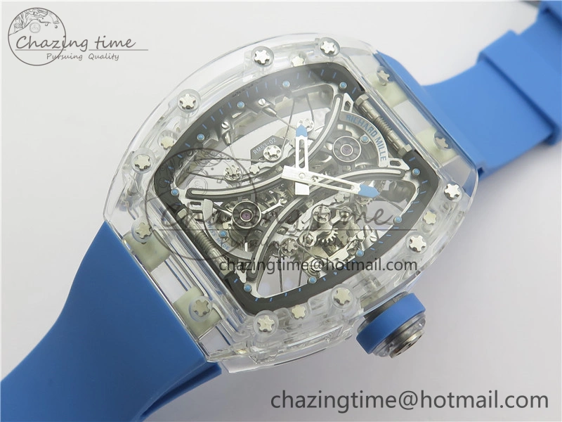 RM 53-01 Transparent Case Real Tourbillon Pablo Mac Donough JBF Best Edition on Blue Rubber Strap V Unisex 9390
