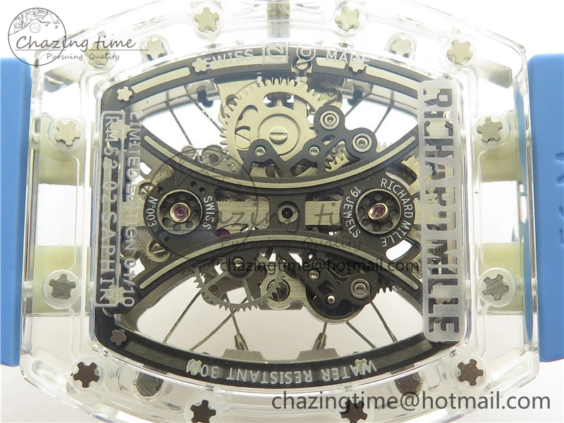 RM 53-01 Transparent Case Real Tourbillon Pablo Mac Donough JBF Best Edition on Blue Rubber Strap V Unisex 9390