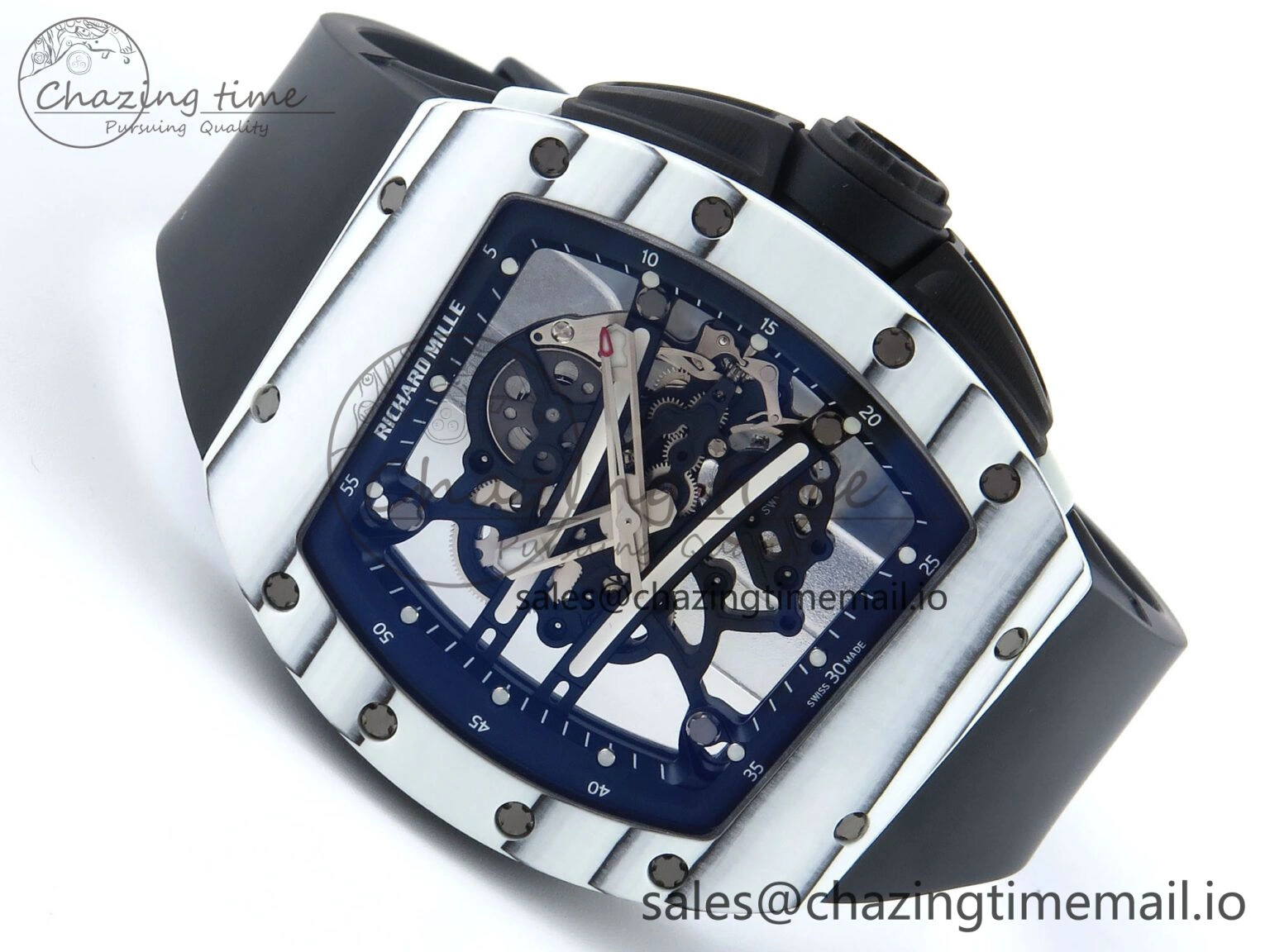 RM 61-01 Yohan Blake White NTPT ZF 1:1 Best Edition on Black Rubber Strap RMUL2 Super Clone Breathable 9207