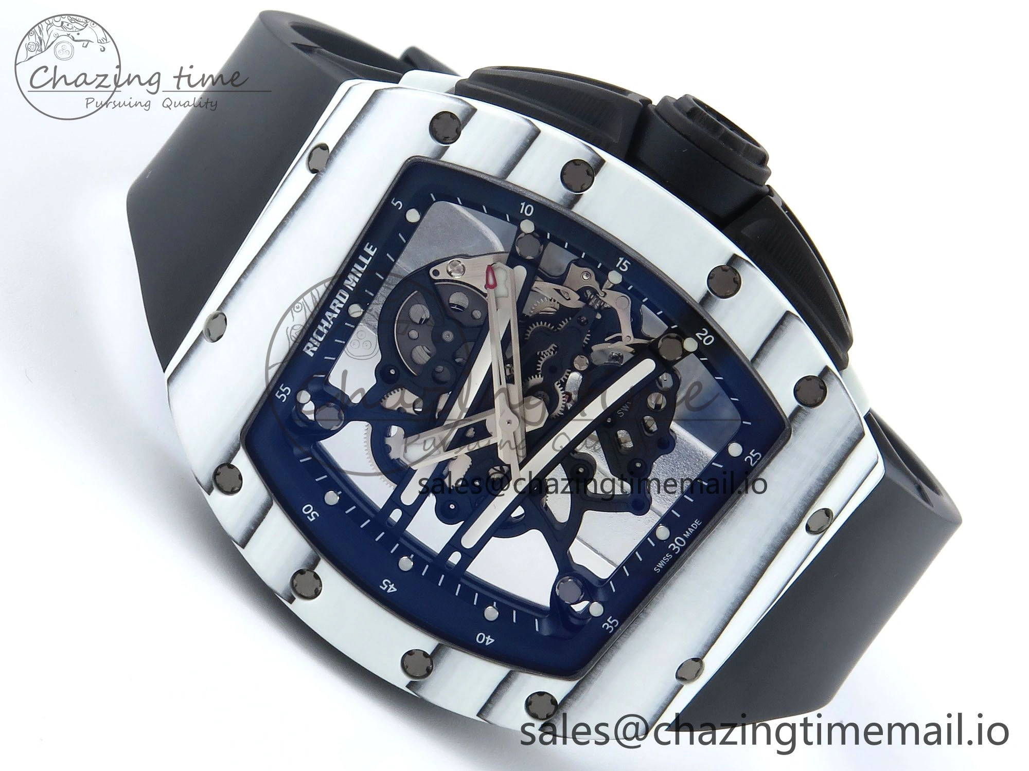 RM 61-01 Yohan Blake White NTPT ZF 1:1 Best Edition on Black Rubber Strap RMUL2 Super Clone Breathable 9207