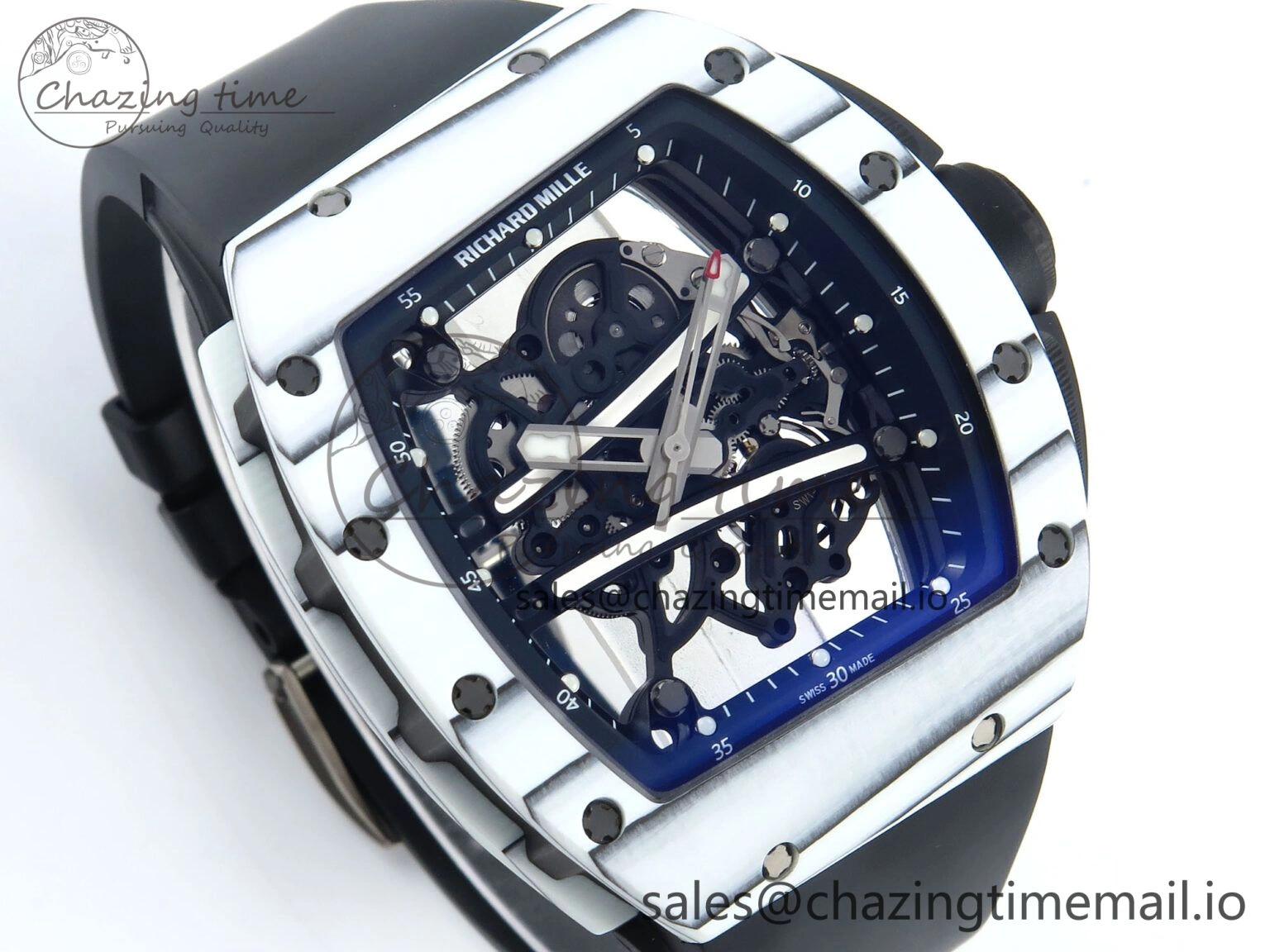 RM 61-01 Yohan Blake White NTPT ZF 1:1 Best Edition on Black Rubber Strap RMUL2 Super Clone Breathable 9207