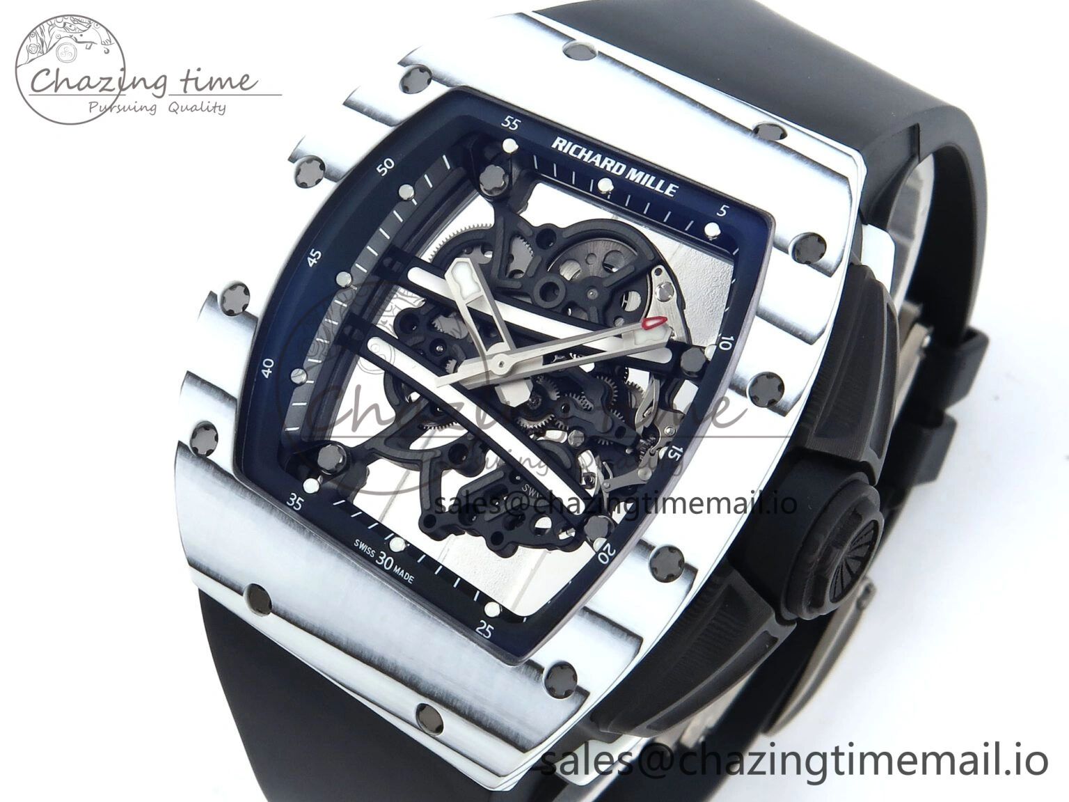 RM 61-01 Yohan Blake White NTPT ZF 1:1 Best Edition on Black Rubber Strap RMUL2 Super Clone Breathable 9207