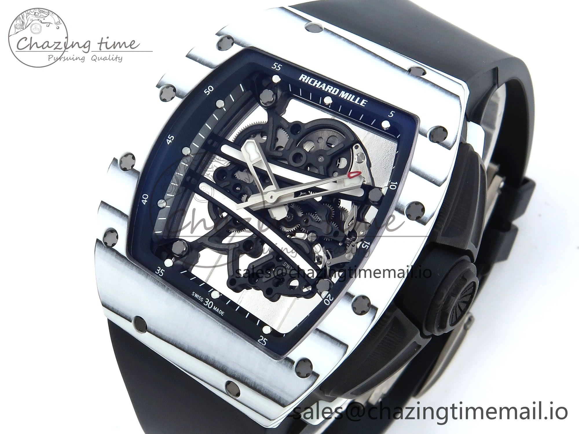 RM 61-01 Yohan Blake White NTPT ZF 1:1 Best Edition on Black Rubber Strap RMUL2 Super Clone Breathable 9207