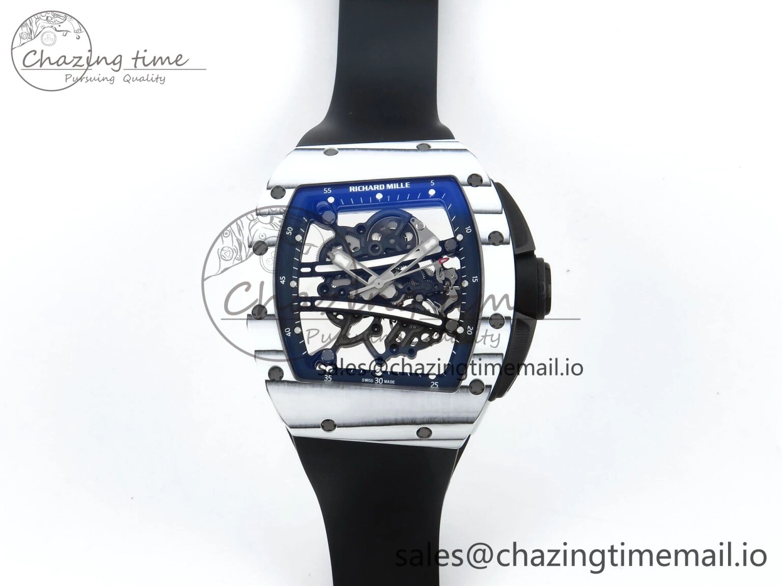 RM 61-01 Yohan Blake White NTPT ZF 1:1 Best Edition on Black Rubber Strap RMUL2 Super Clone Breathable 9207