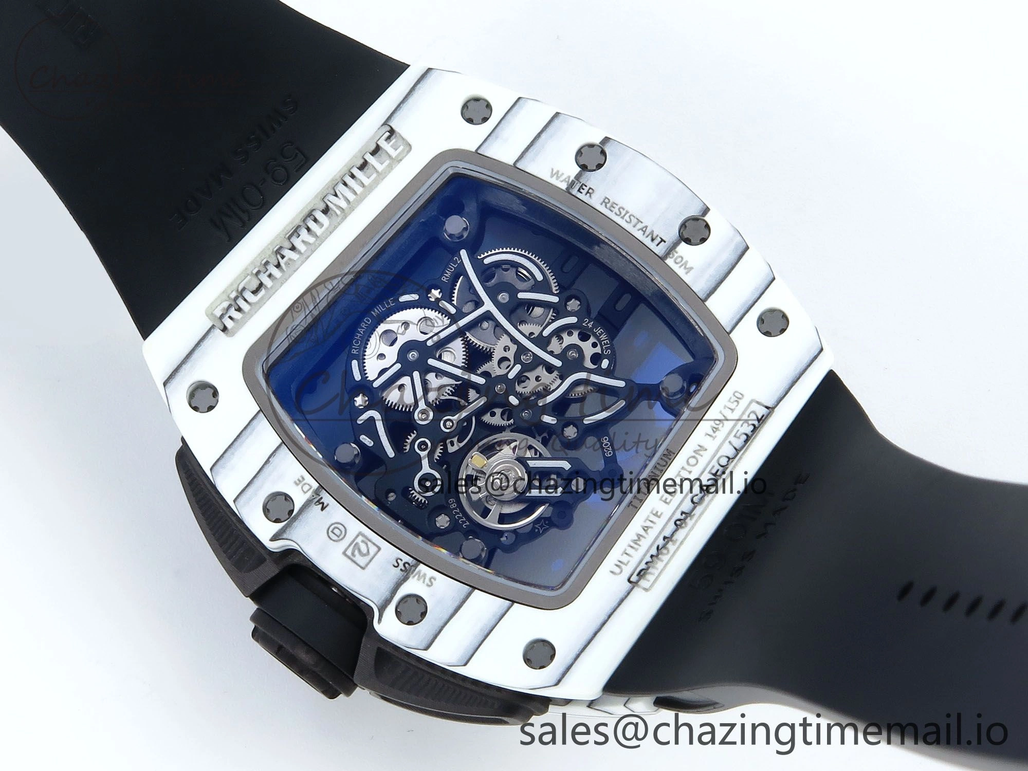 RM 61-01 Yohan Blake White NTPT ZF 1:1 Best Edition on Black Rubber Strap RMUL2 Super Clone Breathable 9207