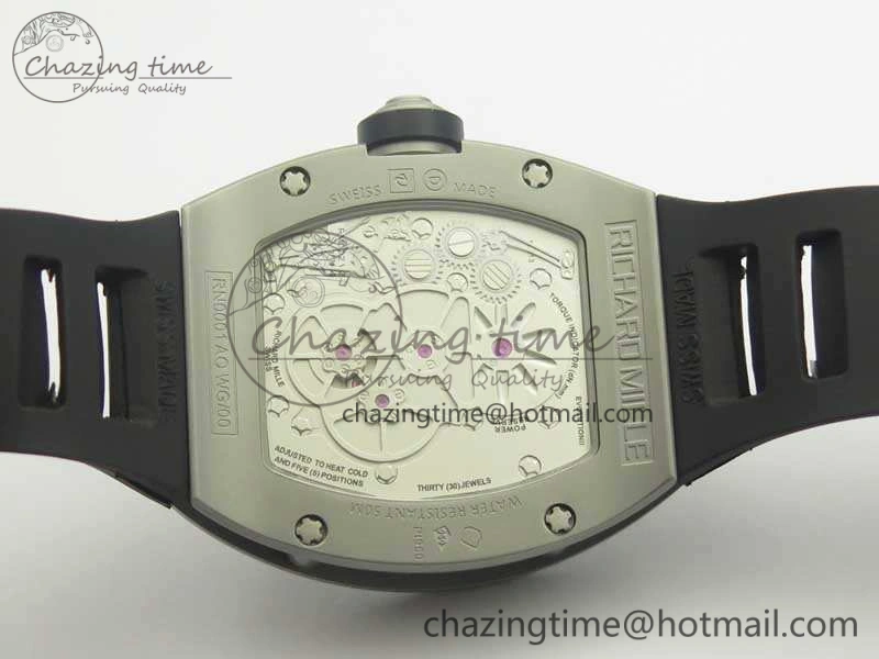 RM001 Satin-Polished Steel Real PR JBF Skeleton Dial On Rubber Strap Asian Tourbillon Bright 9490