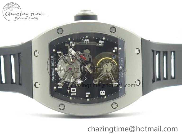 RM001 Satin-Polished Steel Real PR JBF Skeleton Dial On Rubber Strap Asian Tourbillon Bright 9490