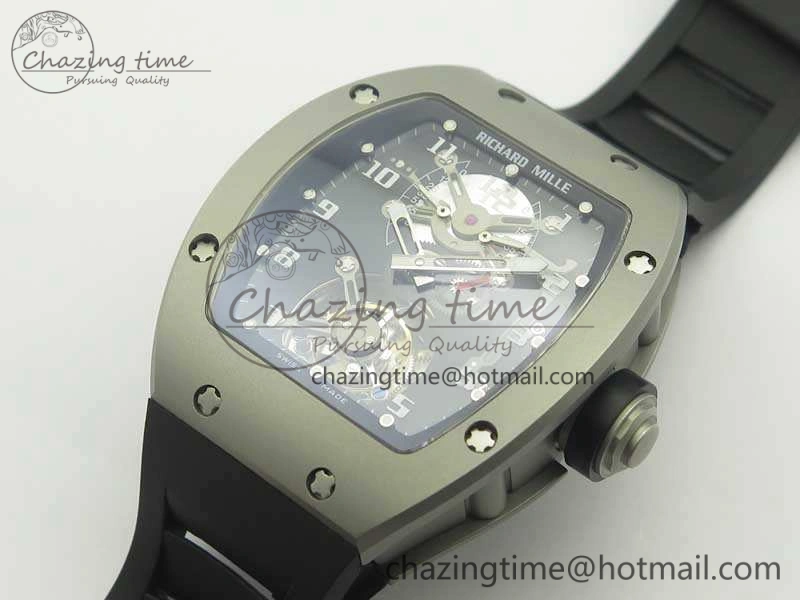 RM001 Satin-Polished Steel Real PR JBF Skeleton Dial On Rubber Strap Asian Tourbillon Bright 9490
