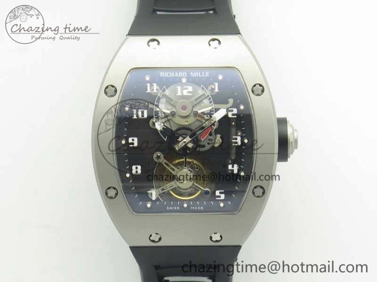 RM001 Satin-Polished Steel Real PR JBF Skeleton Dial On Rubber Strap Asian Tourbillon Bright 9490
