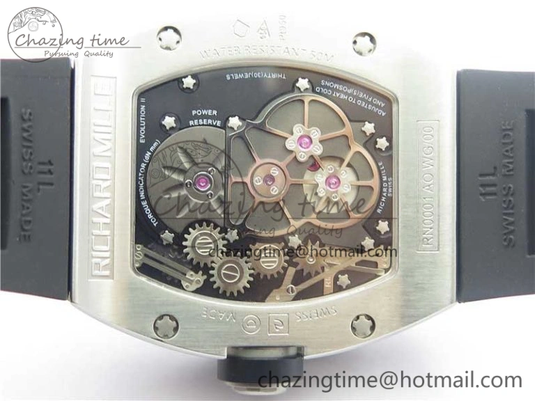 RM001 Tourbillon Brushed SS JBF Best Edition Black Dial on Rubber Strap Chic 9448