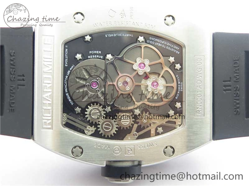 RM001 Tourbillon Brushed SS JBF Best Edition Black Dial on Rubber Strap Chic 9448