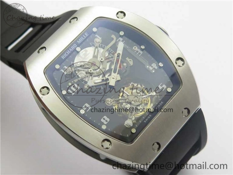 RM001 Tourbillon Brushed SS JBF Best Edition Black Dial on Rubber Strap Chic 9448