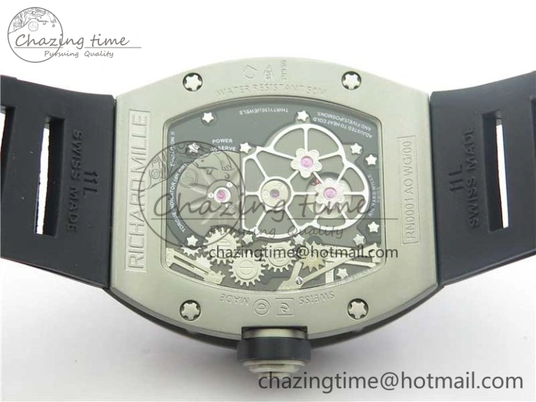 RM001 Tourbillon Sandblasted SS JBF Best Edition Black Dial on Rubber Strap SunProtective 9447