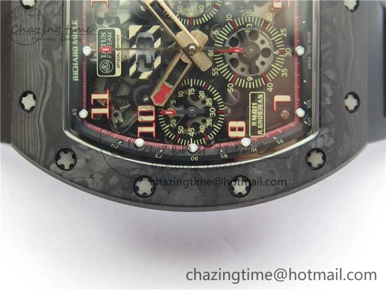 ZeroBulk RM011 Carbon Case Carbon Bezel Chronograph KVF 1:1 Best Edition Skeleton Dial Red RG on Black Rubber Strap A7750 V 9430