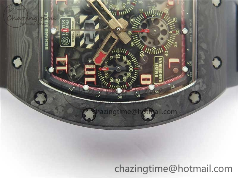 ZeroBulk RM011 Carbon Case Carbon Bezel Chronograph KVF 1:1 Best Edition Skeleton Dial Red RG on Black Rubber Strap A7750 V 9430