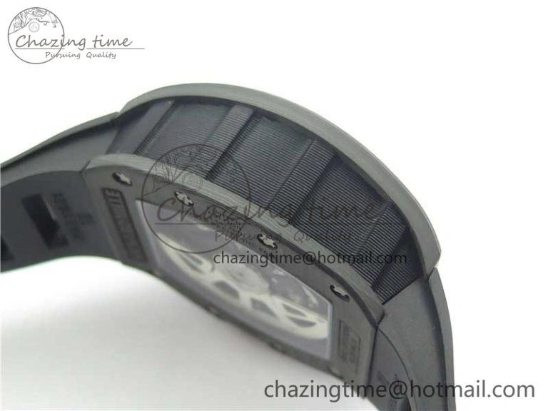 ZeroBulk RM011 Carbon Case Carbon Bezel Chronograph KVF 1:1 Best Edition Skeleton Dial Red RG on Black Rubber Strap A7750 V 9430