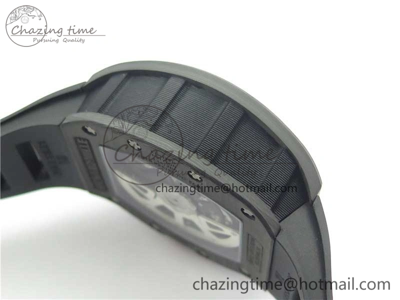 ZeroBulk RM011 Carbon Case Carbon Bezel Chronograph KVF 1:1 Best Edition Skeleton Dial Red RG on Black Rubber Strap A7750 V 9430