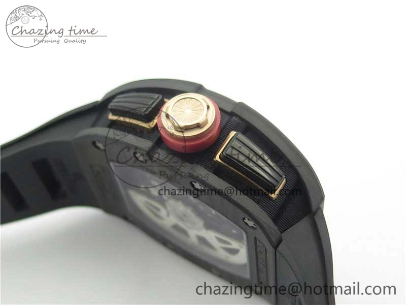 ZeroBulk RM011 Carbon Case Carbon Bezel Chronograph KVF 1:1 Best Edition Skeleton Dial Red RG on Black Rubber Strap A7750 V 9430