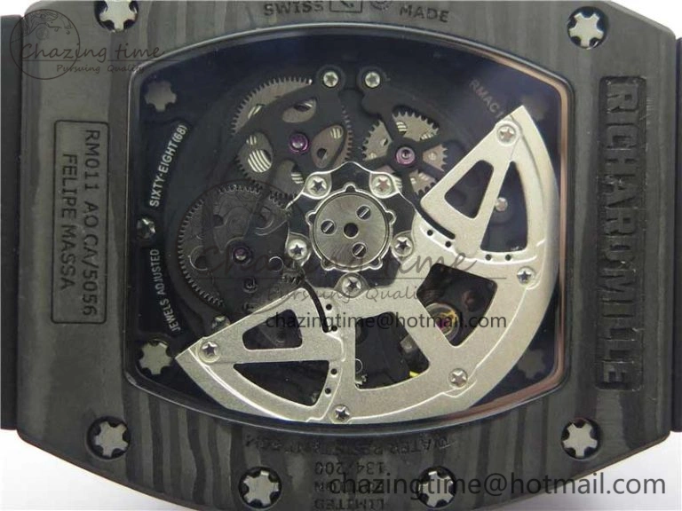 ZeroBulk RM011 Carbon Case Carbon Bezel Chronograph KVF 1:1 Best Edition Skeleton Dial Red RG on Black Rubber Strap A7750 V 9430