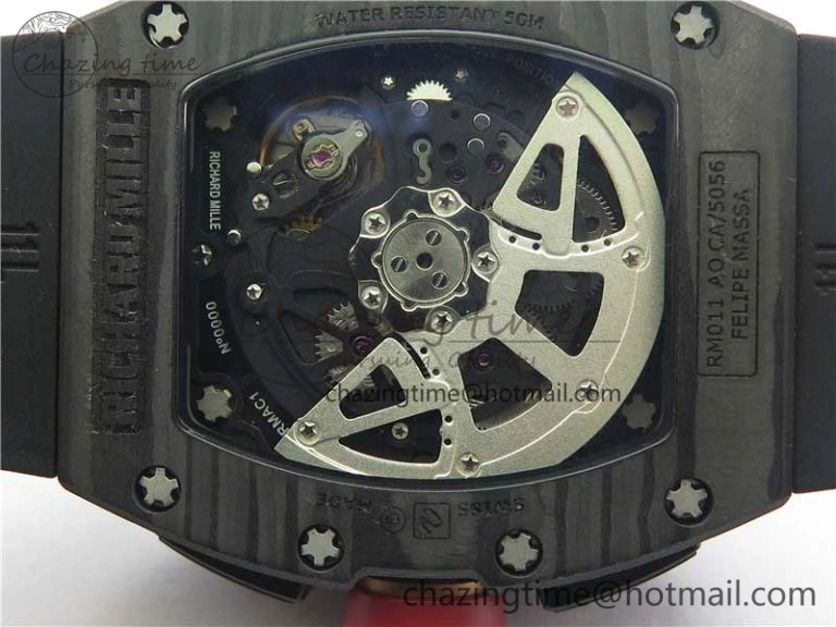 ZeroBulk RM011 Carbon Case Carbon Bezel Chronograph KVF 1:1 Best Edition Skeleton Dial Red RG on Black Rubber Strap A7750 V 9430