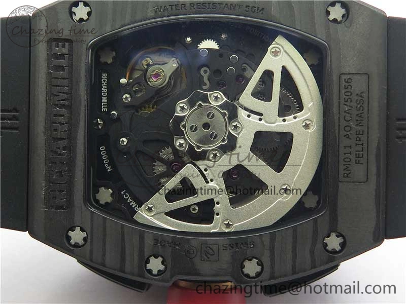 ZeroBulk RM011 Carbon Case Carbon Bezel Chronograph KVF 1:1 Best Edition Skeleton Dial Red RG on Black Rubber Strap A7750 V 9430