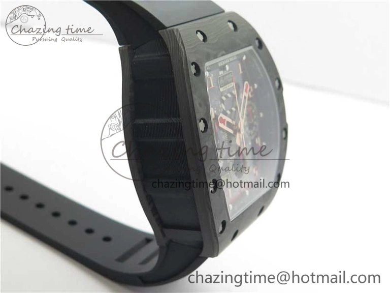 ZeroBulk RM011 Carbon Case Carbon Bezel Chronograph KVF 1:1 Best Edition Skeleton Dial Red RG on Black Rubber Strap A7750 V 9430