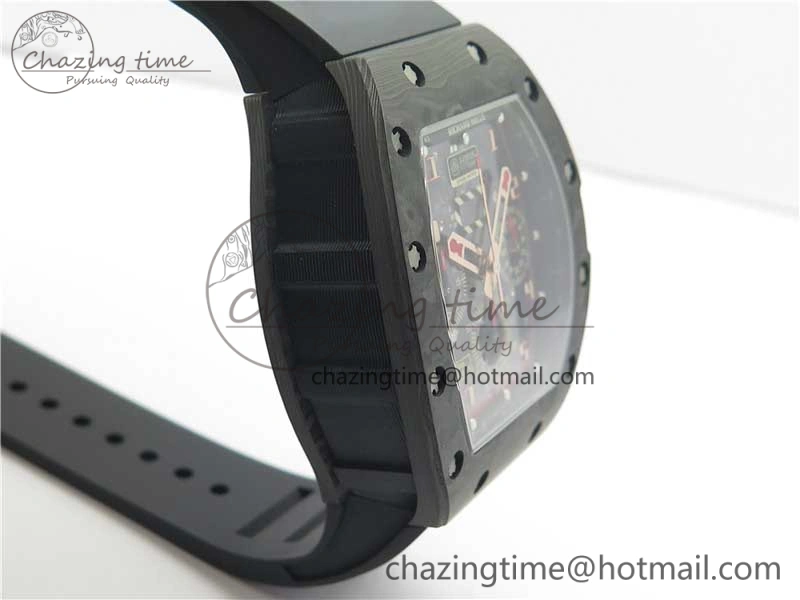 ZeroBulk RM011 Carbon Case Carbon Bezel Chronograph KVF 1:1 Best Edition Skeleton Dial Red RG on Black Rubber Strap A7750 V 9430