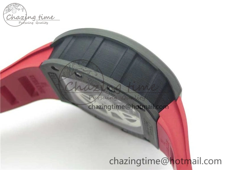 Contemporary RM011 Carbon Case Carbon Bezel Chronograph KVF 1:1 Best Edition Skeleton Dial Red RG on Red Rubber Strap A7750 V 9423