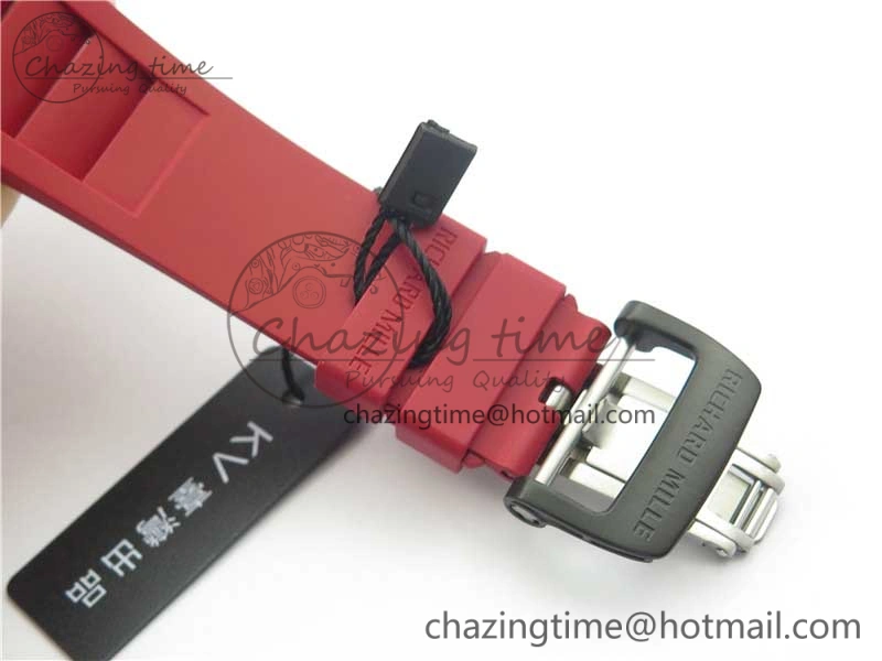 Contemporary RM011 Carbon Case Carbon Bezel Chronograph KVF 1:1 Best Edition Skeleton Dial Red RG on Red Rubber Strap A7750 V 9423