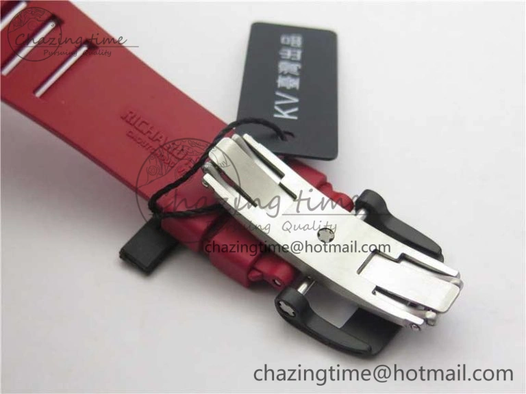 Contemporary RM011 Carbon Case Carbon Bezel Chronograph KVF 1:1 Best Edition Skeleton Dial Red RG on Red Rubber Strap A7750 V 9423