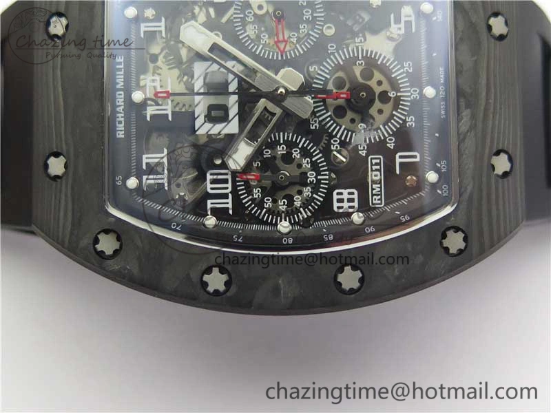 RM011 Carbon Case Carbon Bezel Chronograph KVF 1:1 Best Edition Skeleton Dial on Black Rubber Strap A Resilient 9429