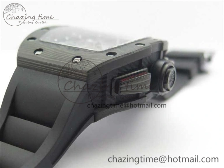 RM011 Carbon Case Carbon Bezel Chronograph KVF 1:1 Best Edition Skeleton Dial on Black Rubber Strap A Resilient 9429