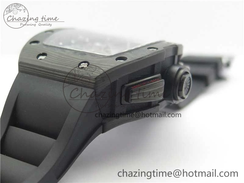 RM011 Carbon Case Carbon Bezel Chronograph KVF 1:1 Best Edition Skeleton Dial on Black Rubber Strap A Resilient 9429