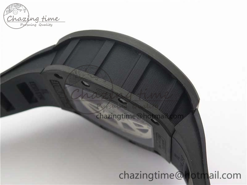 RM011 Carbon Case Carbon Bezel Chronograph KVF 1:1 Best Edition Skeleton Dial on Black Rubber Strap A Resilient 9429