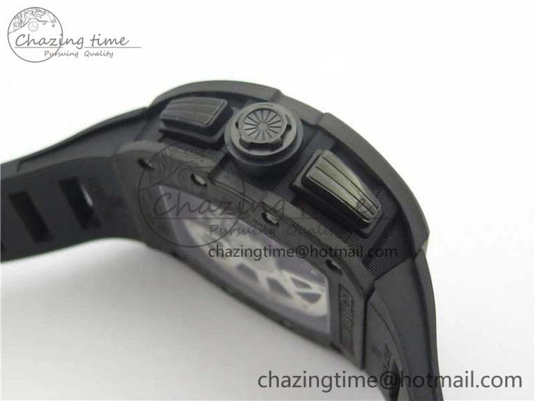 RM011 Carbon Case Carbon Bezel Chronograph KVF 1:1 Best Edition Skeleton Dial on Black Rubber Strap A Resilient 9429
