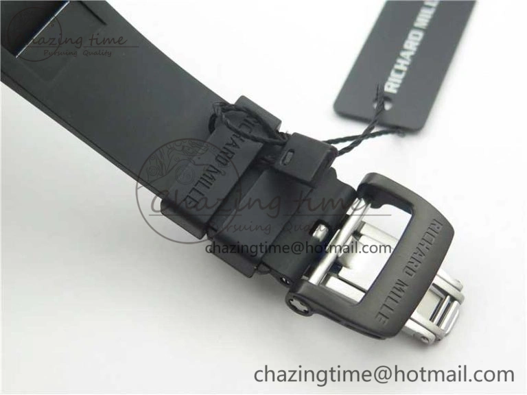 RM011 Carbon Case Carbon Bezel Chronograph KVF 1:1 Best Edition Skeleton Dial(Red Inner Bezel) on Black Rubber Strap A7750 V Stylish 9433